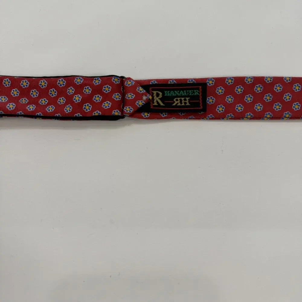 R Hanauer Silk Bow Tie Red with Bright Blue & Yellow Geometrics/ Made in USA
